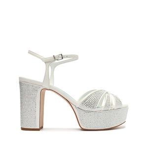 SCHUTZ Keefa Crystal Satin & Leather Sandal